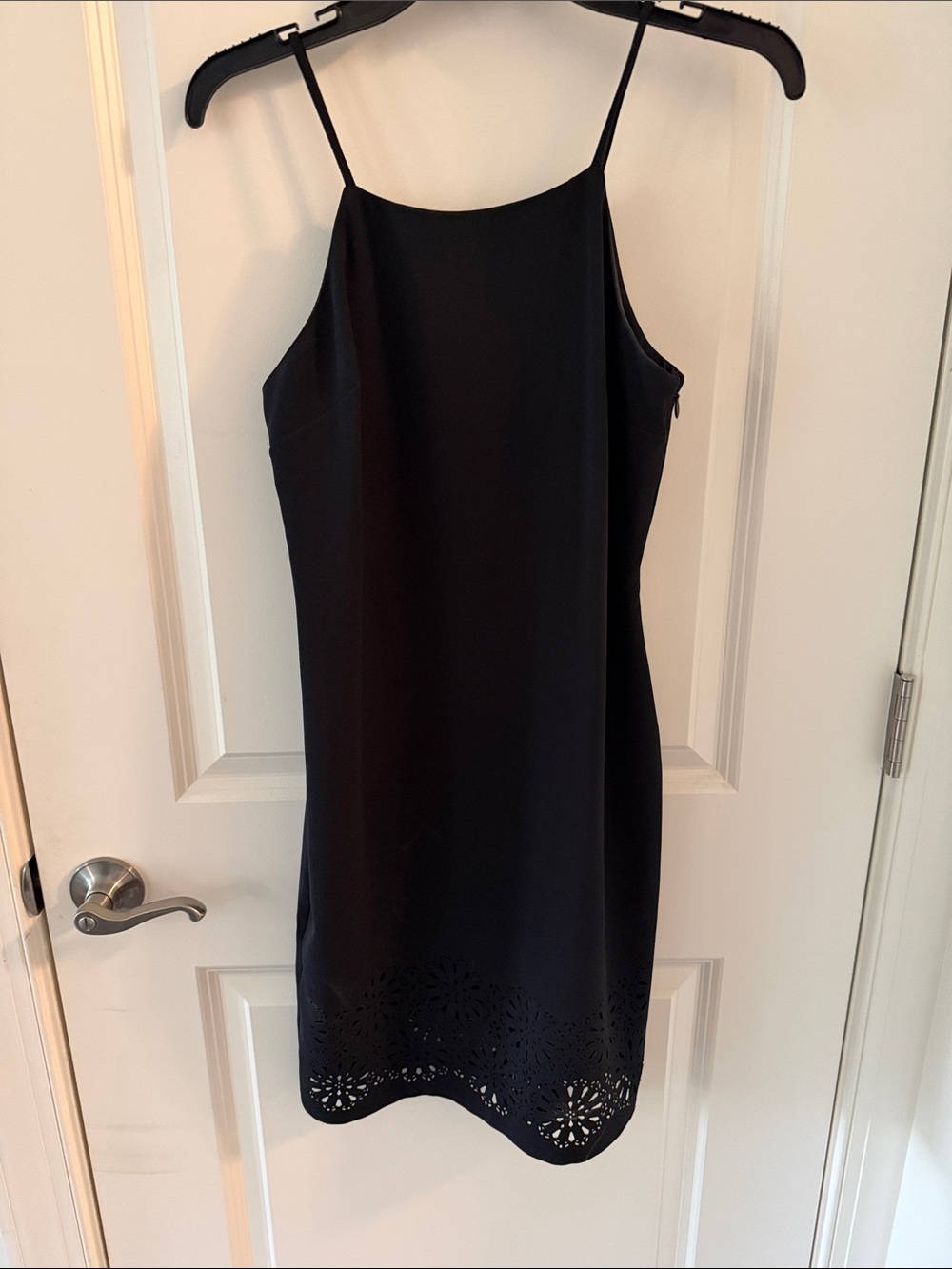 Banana Republic Black Mini Slip Dress with Laser-Cut Hem